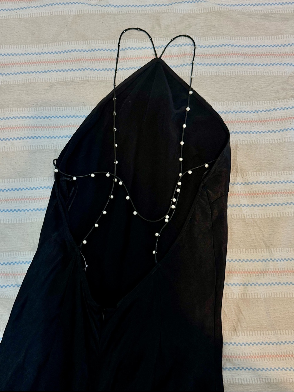 Zara Black Slip Dress with Pearl-Strand Straps